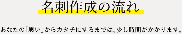 名刺作成の流れ あなたの「思い」からカタチにするまでは、少し時間がかかります。